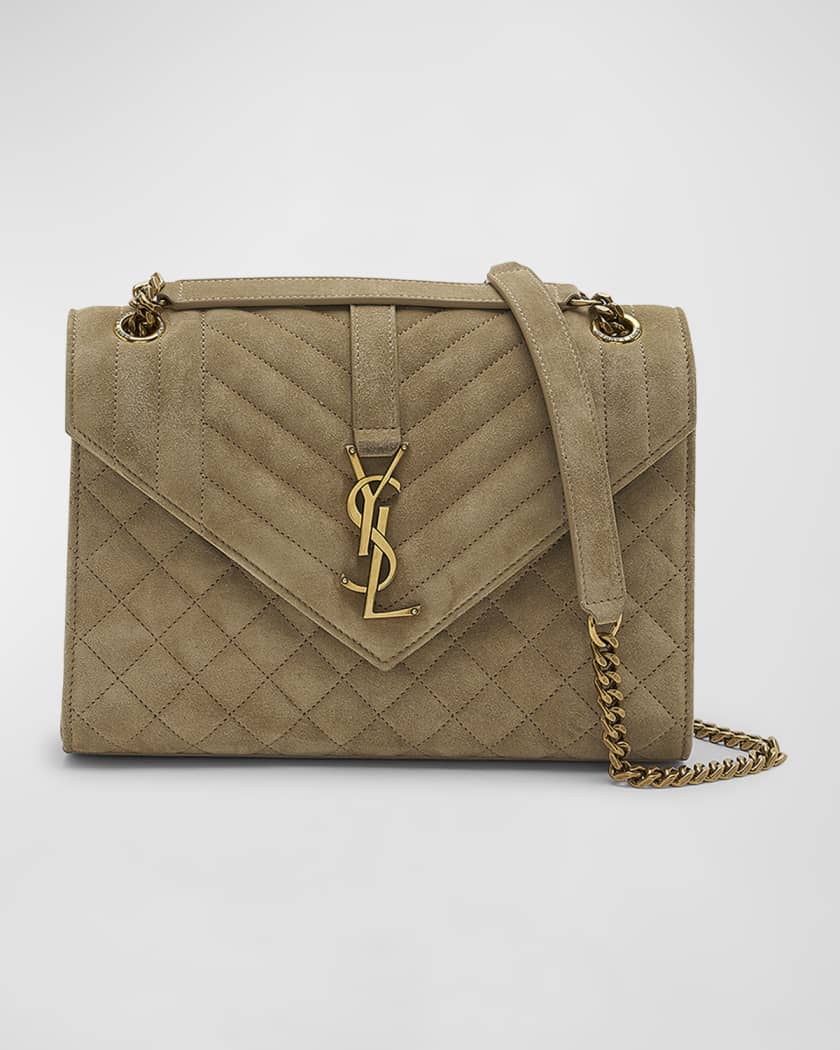 College Medium YSL Striped Suede Shoulder Bag