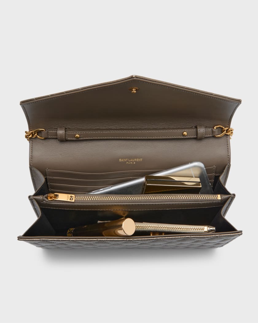 Saint Laurent Envelope Triquilt YSL Wallet on Chain in Grained