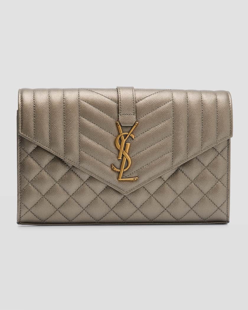 Saint Laurent YSL Quilted Metallic Leather Chain Wallet