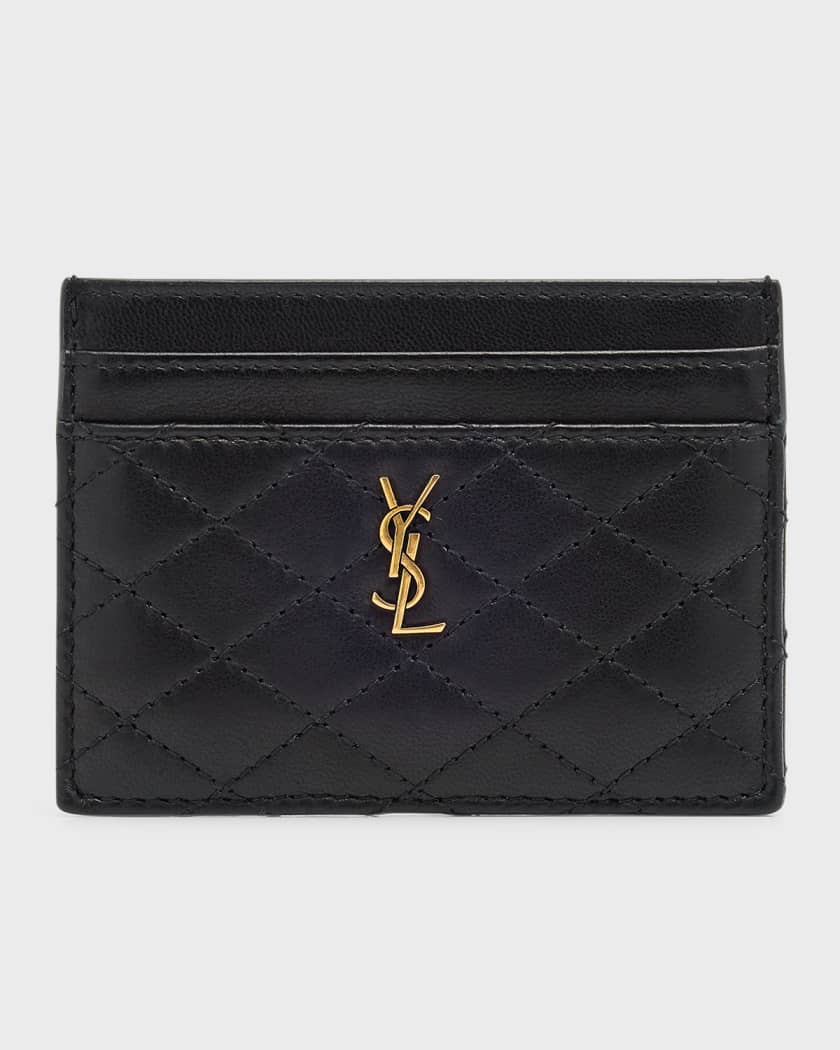 YSL Quilted Leather Card Holder in White - Saint Laurent