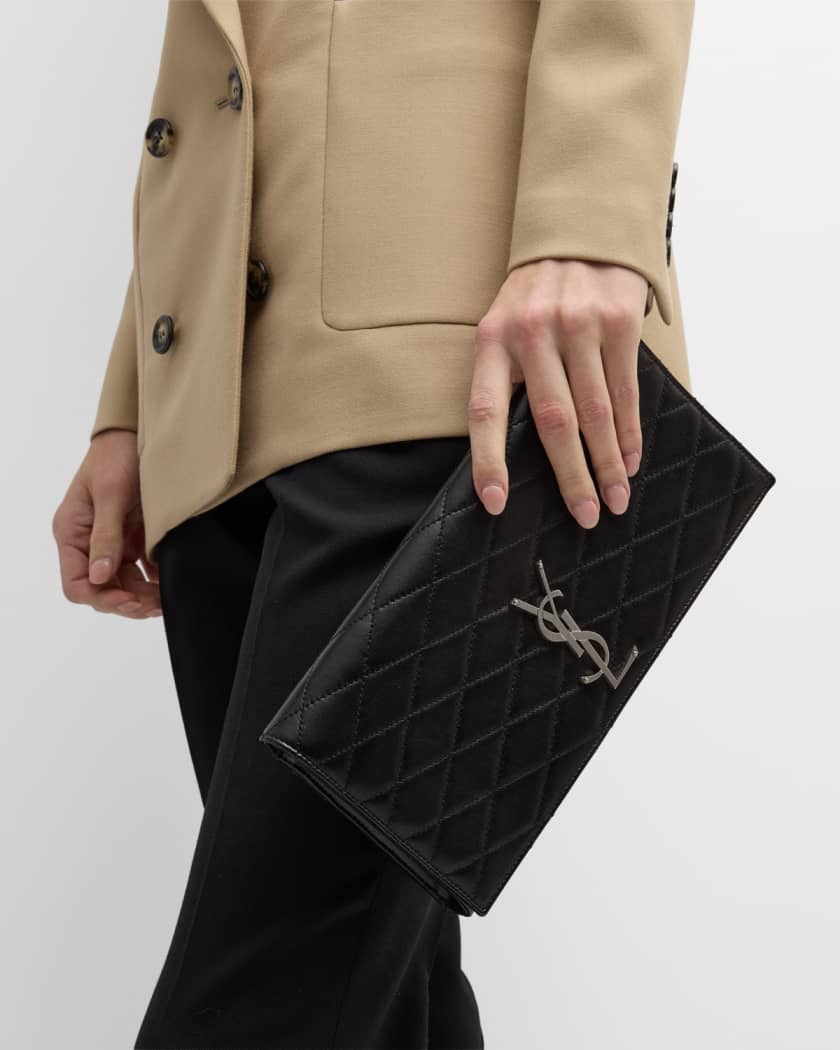 Saint Laurent Kate YSL Clutch in Quilted Smooth Leather | Neiman