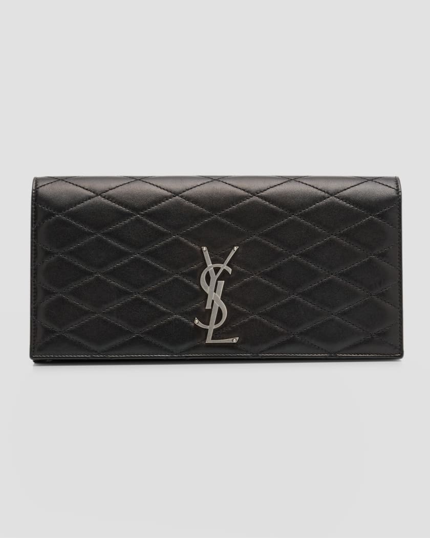 Saint Laurent YSL Quilted Leather Monogram Clutch Wristlet Pouch NWT