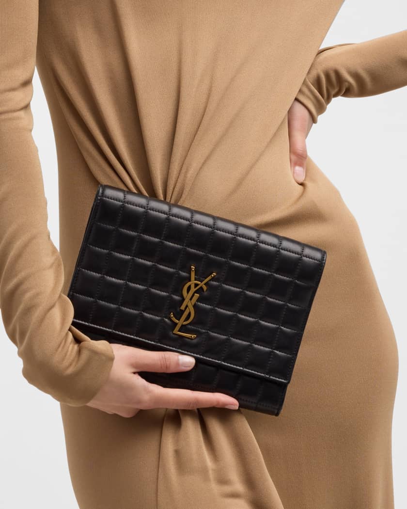 Saint Laurent Monogram YSL Quilted Wristlet Pouch Bag