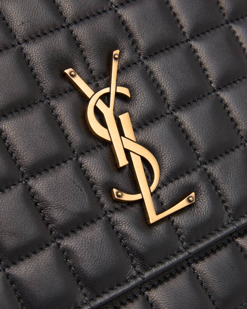 NEW $475 SAINT LAURENT Grain Leather YSL LOGO Matelassé Quilted ZIP POUCH  BAG