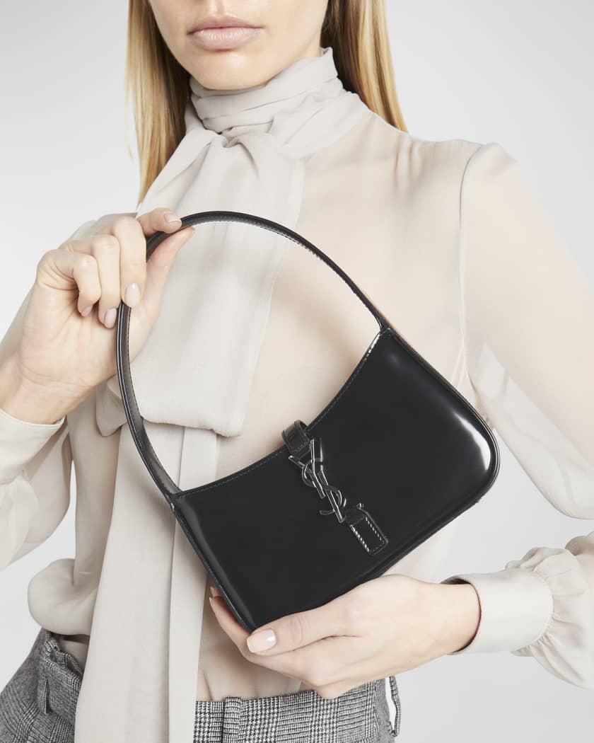 Saint Laurent Mini Le 5 à 7 Glossy Leather Shoulder Bag in Noir