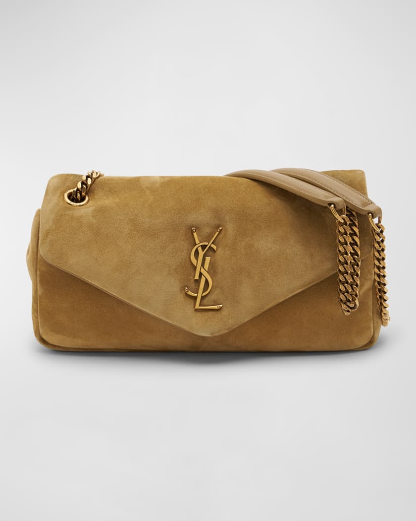 Saint Laurent Calypso Calfskin Suede Shoulder Bag in Fallow