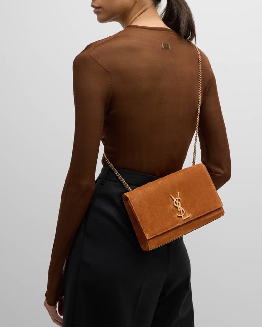 Kate Medium Suede Crossbody Bag in Brown - Saint Laurent