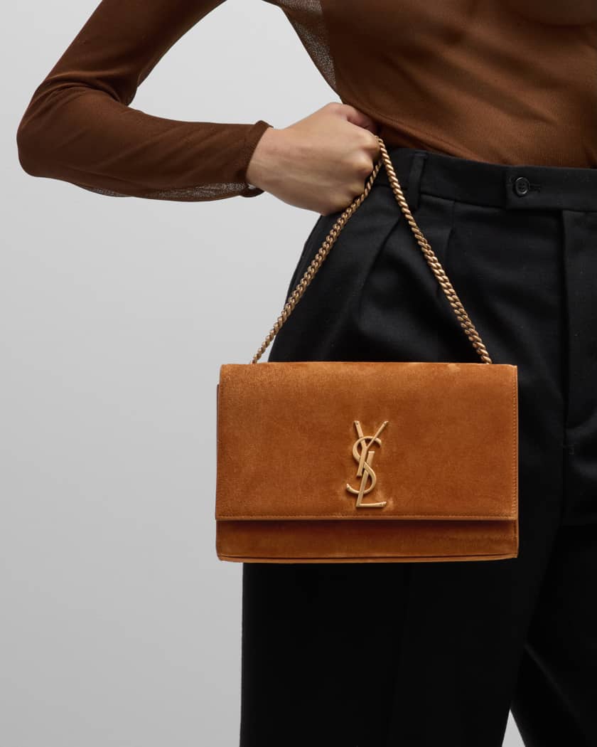 SAINT LAURENT Kate small glossed-leather and suede shoulder bag