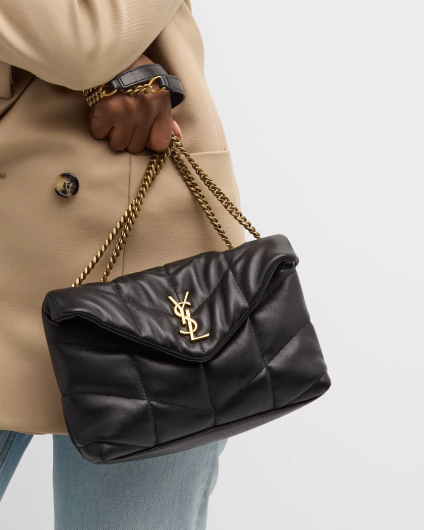 Saint Laurent Toy Ysl Quilted Puffer Chain Shoulder Bag, Beige, Women's, Handbags & Purses Crossbody Bags & Camera Bags