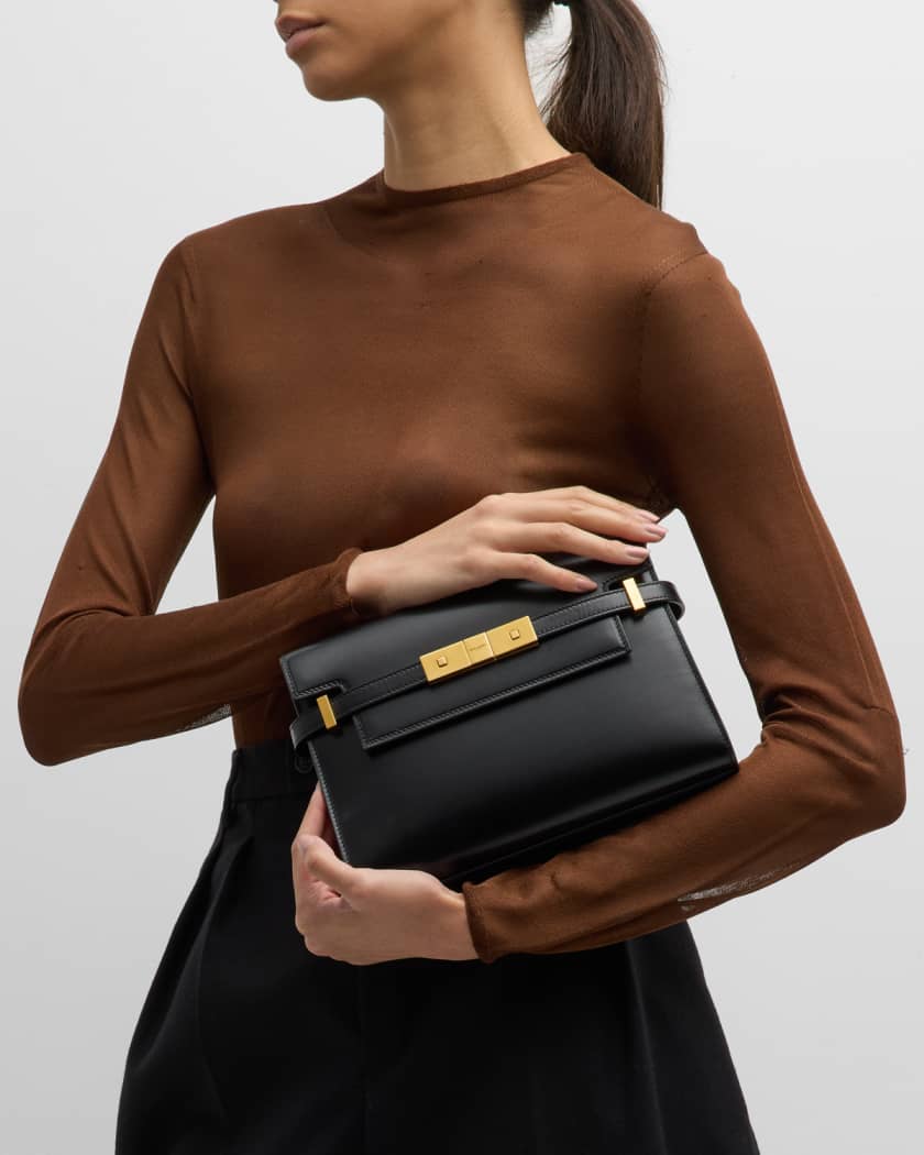 Saint Laurent Manhattan Small Shoulder Bag in Patent Leather - Black - Women