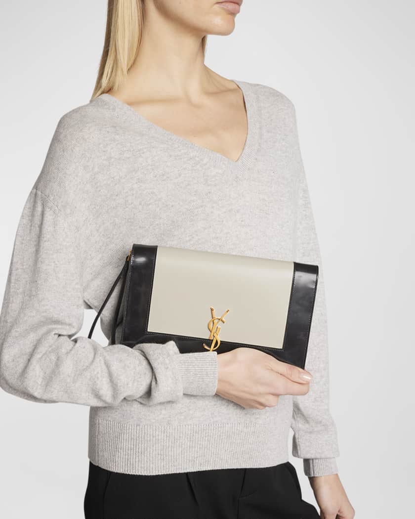 Saint Laurent YSL Monogram Flap Clutch Bag in Smooth Bicolor