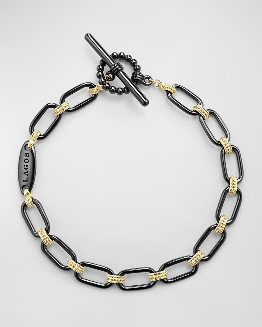 LAGOS 18K Signature Caviar Black Ceramic Links 12x6mm Toggle