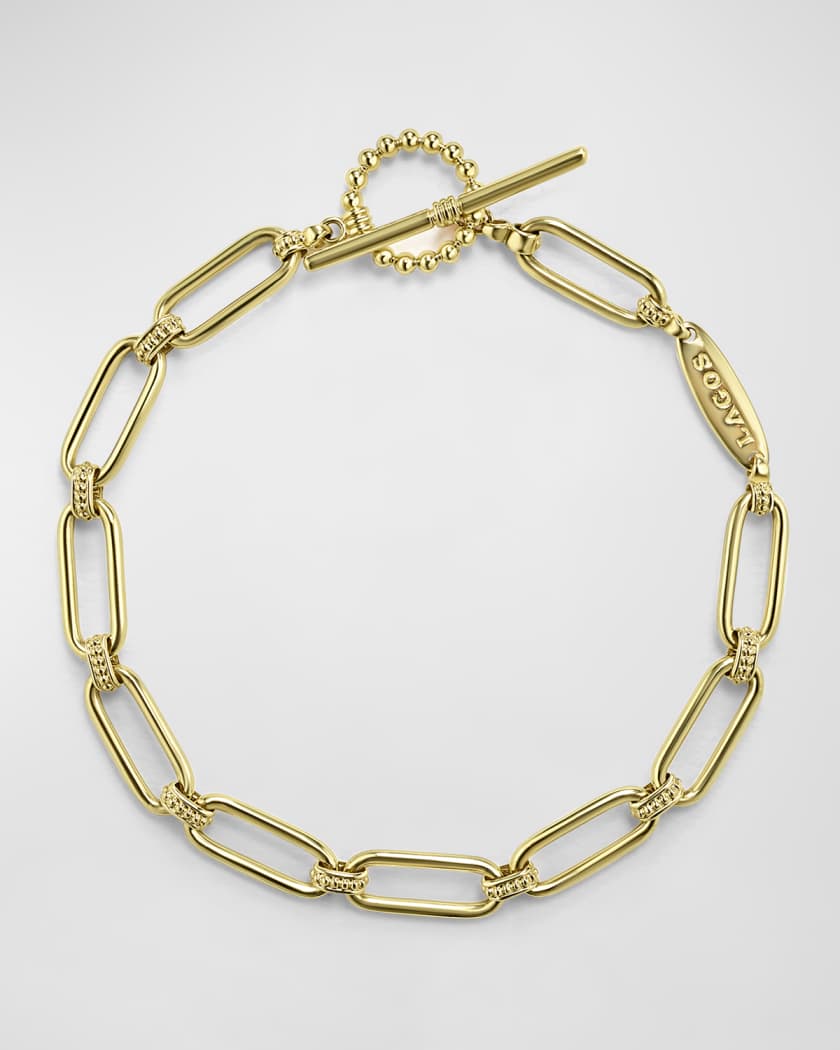 LAGOS 18K Signature Caviar 15mm Oval Toggle Link Bracelet Size 7