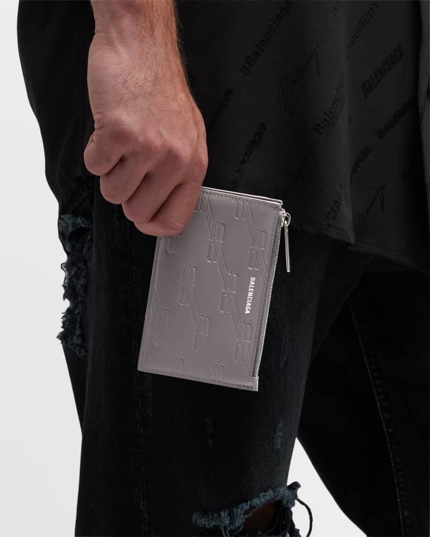 Balenciaga Men's BB Monogram Embossed Zip Card Holder | Neiman Marcus