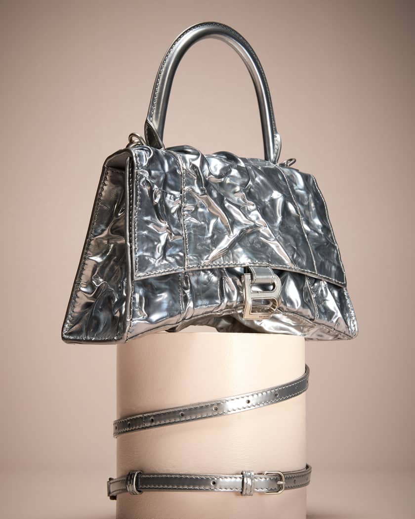 Hourglass Crinkled Metallic Top-Handle Bag