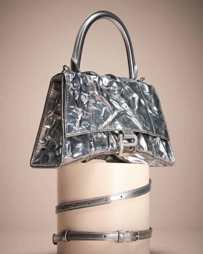 Balenciaga Hourglass Xs Metallic Satchel Bag In 8110 Silver