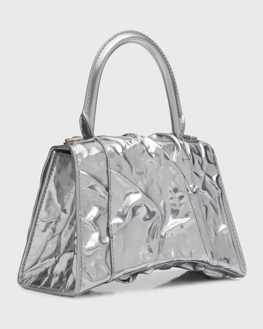 Balenciaga Hourglass Crinkled Metallic Top-Handle Bag