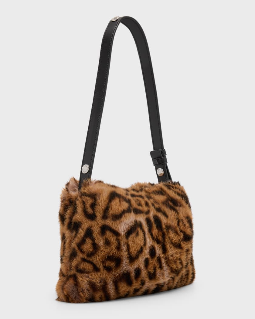 Leopard Print Chain Design Fluffy Shoulder Bag In GRAY