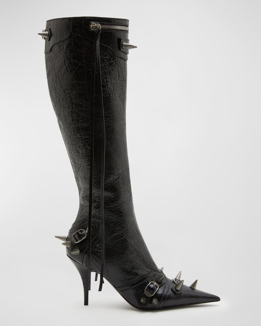 Balenciaga Cagole Lambskin Buckle Zip Knee Boots