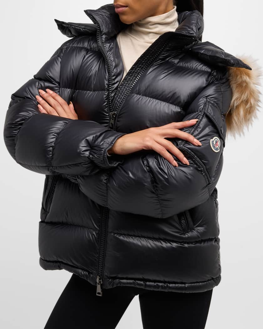 Zip-Front Long Length Puffer Jacket with Zip-Off Fur Trim Hood, Puffer  Jacket