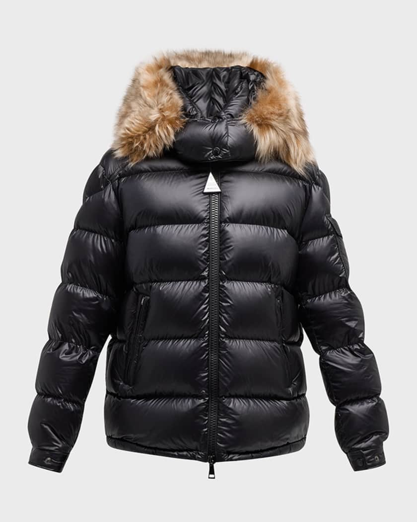 Zip-Front Long Length Puffer Jacket with Zip-Off Fur Trim Hood