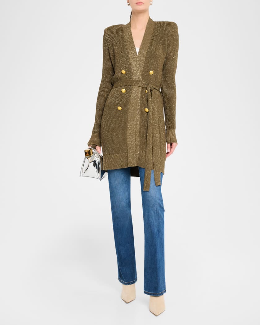 Noe Double-Breasted Metallic-Knit Cardigan