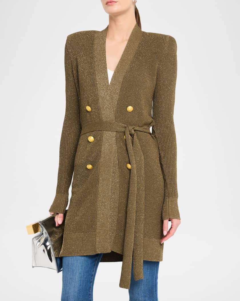 Noe Double-Breasted Metallic-Knit Cardigan