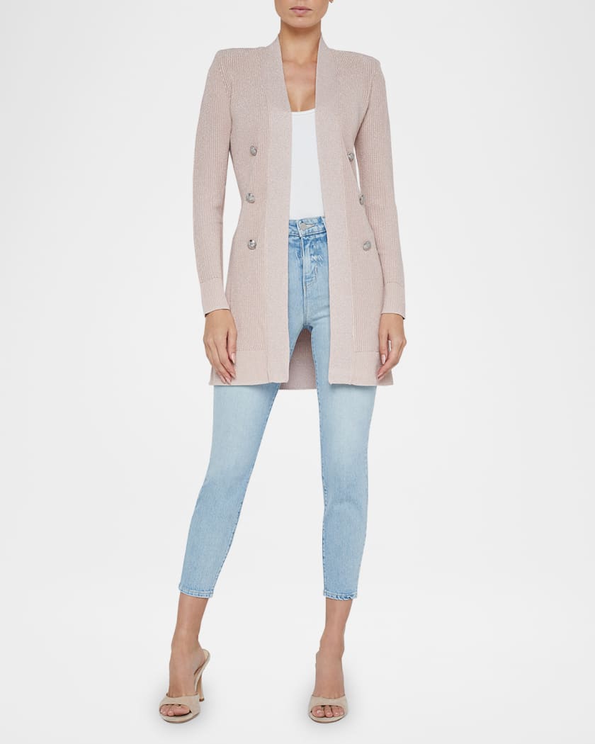 Noe Double-Breasted Metallic-Knit Cardigan