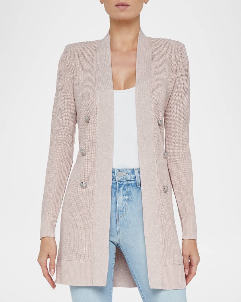 Noe Double-Breasted Metallic-Knit Cardigan