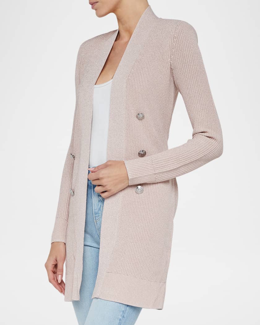 Noe Double-Breasted Metallic-Knit Cardigan