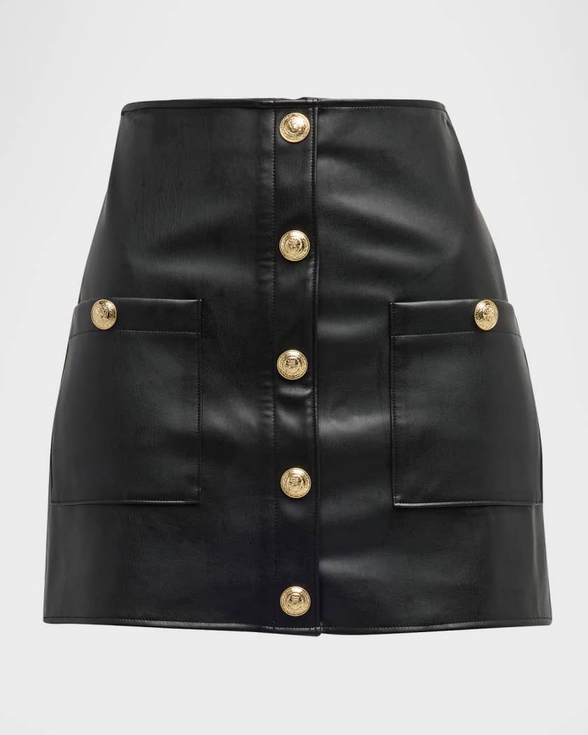 L'AGENCE - Milann Faux Leather Button Midi Skirt in Black