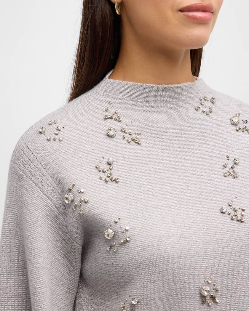3.1 Phillip Lim Metallic Merino Wool Embellished Mockneck Pullover
