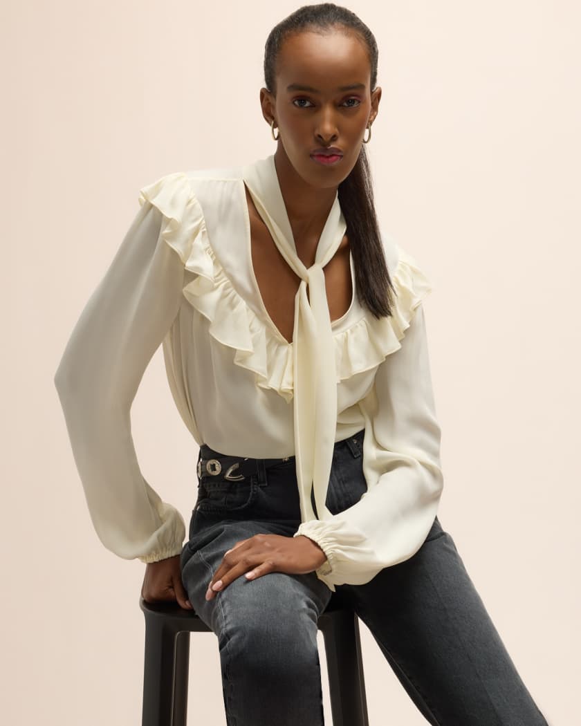 PAIGE Katya Long Sleeve Ruffled Blouse Neiman Marcus