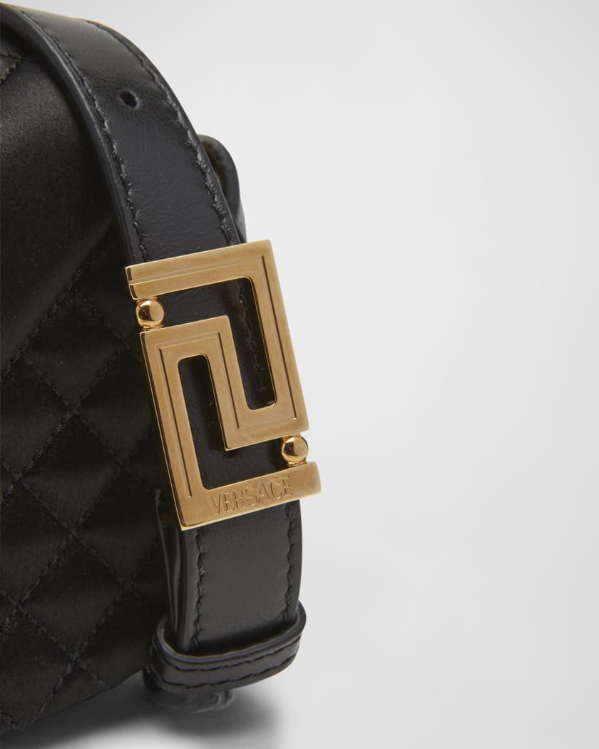 VERSACE Greca Goddess mini embellished leather-trimmed quilted satin  shoulder bag