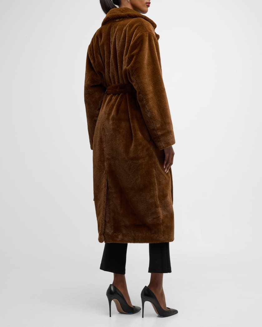 Faux Fur Robe Coat with Tie Belt