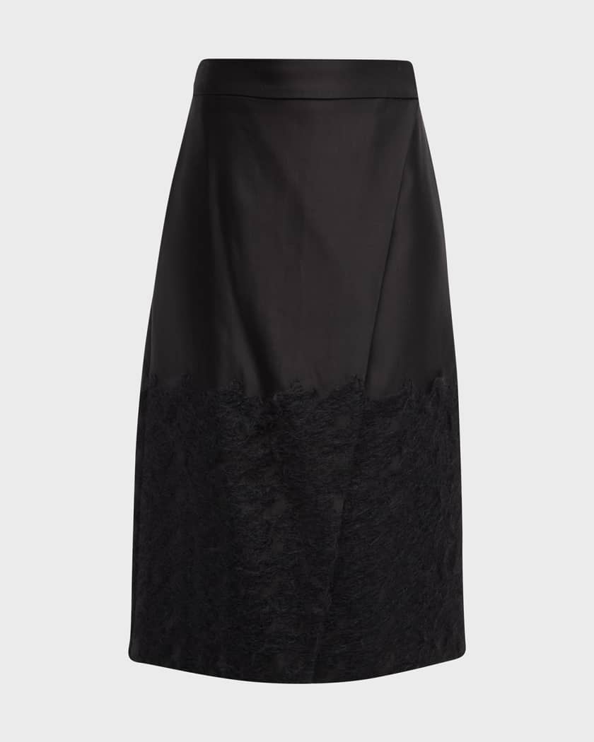 High-Waisted Satin Midi A-Line Wrap Skirt