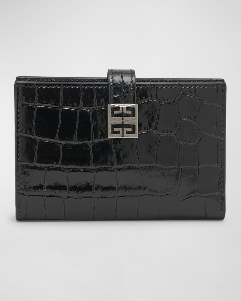 Burberry Women's Croc-Embossed Leather Compact Wallet - Black One-Size