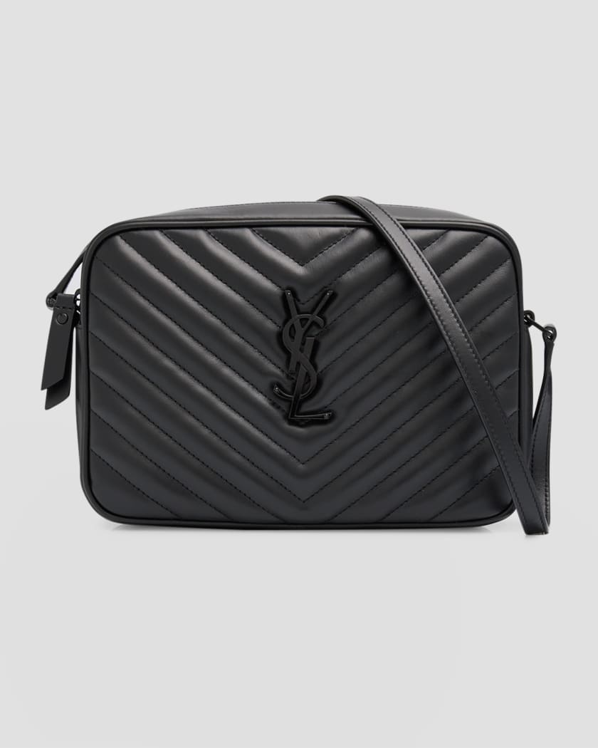 Authentic YSL Yves Saint Laurent Black Velvet Leather Lou Camera