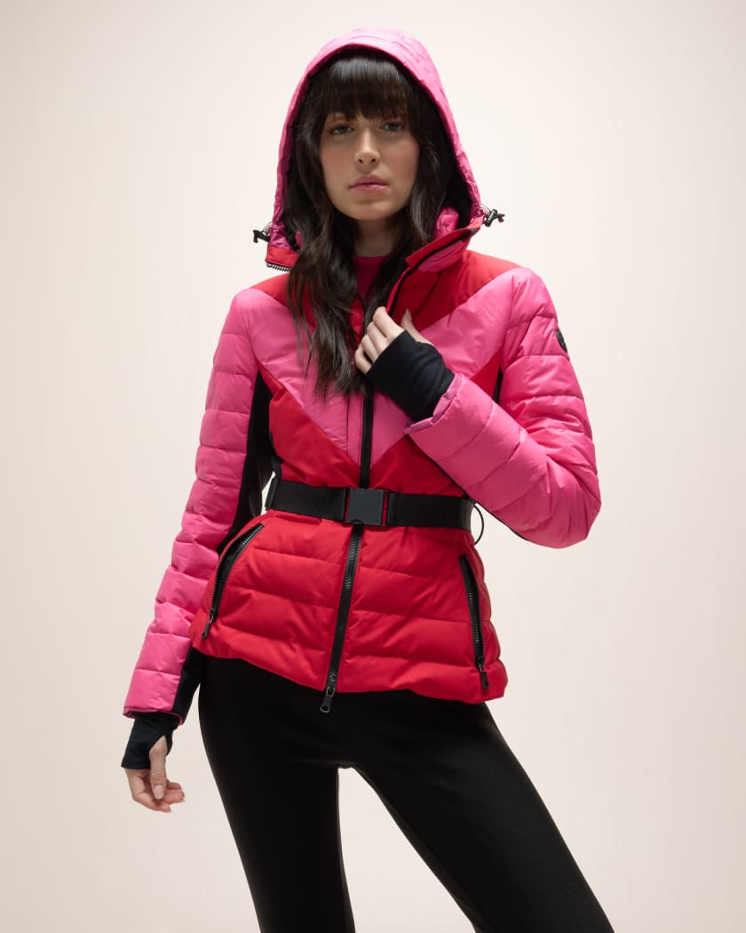 MONCLER Grenoble Lamoura Fur Trim Parka Ski Jacket in Pink Size 4 US