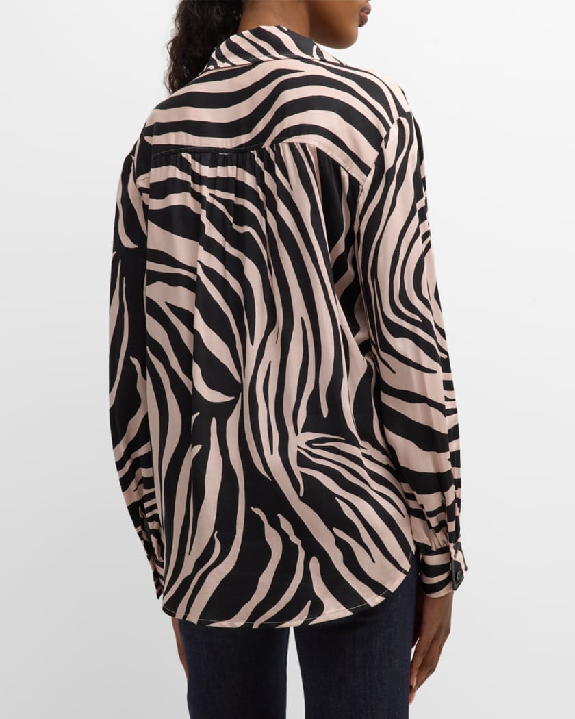 Long Sleeve Satin Tiger Print Shirt