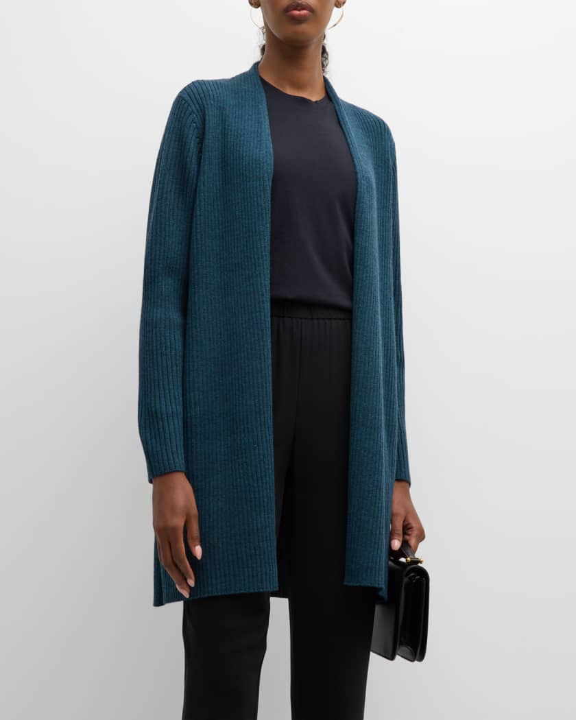 Ribbed Open Front Merino Wool Cardigan