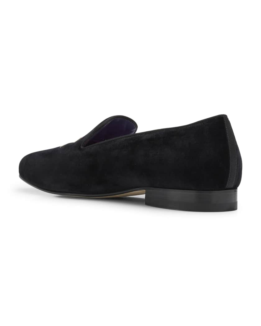 Giorgio Armani Velvet Loafers with Embroidered Logo