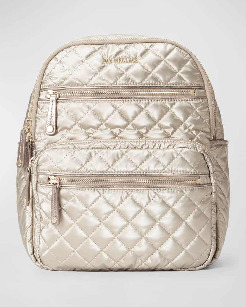 Faux Leather Quilted Convertible Backpack - Beige