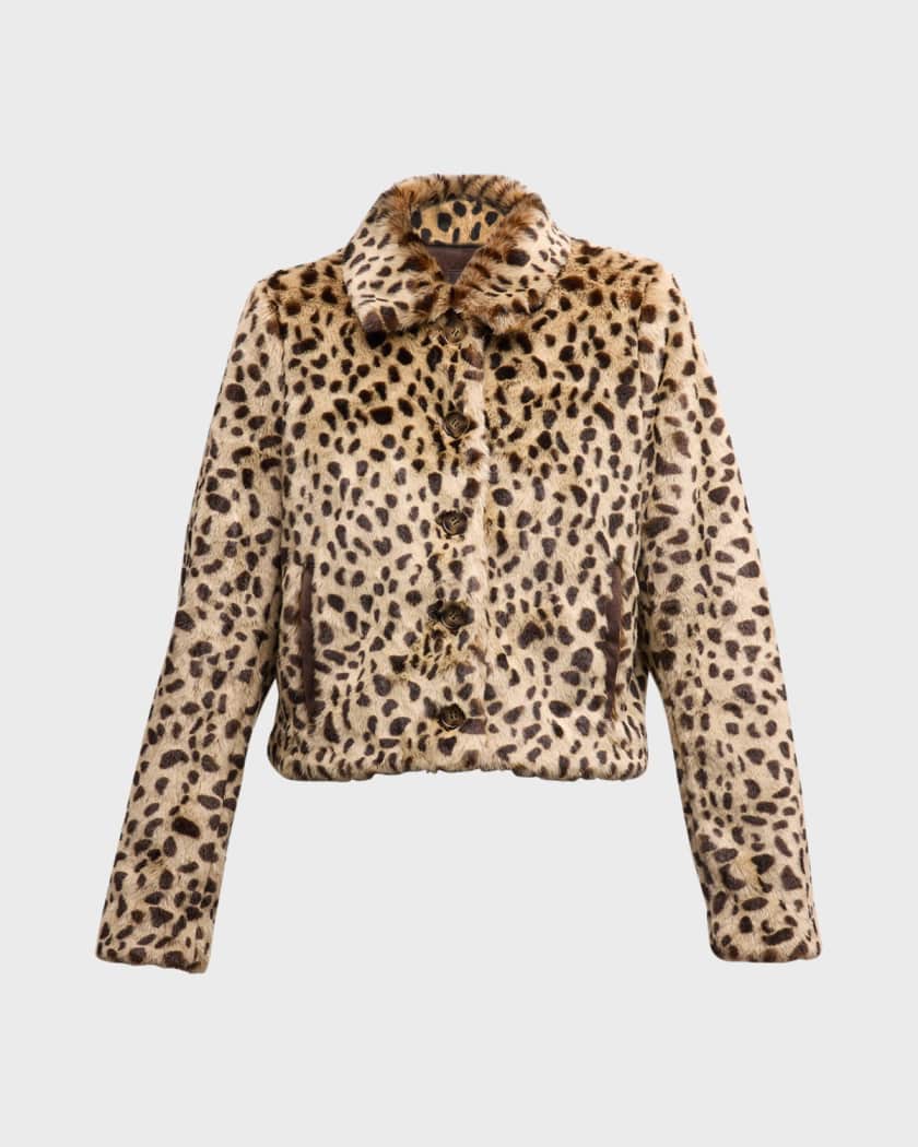 MOTHER The Pony Keg Cheetah Faux-Fur Jacket | Neiman Marcus