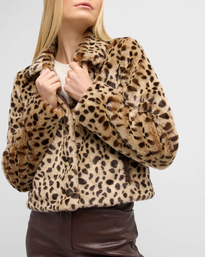 MOTHER The Pony Keg Cheetah Faux-Fur Jacket | Neiman Marcus