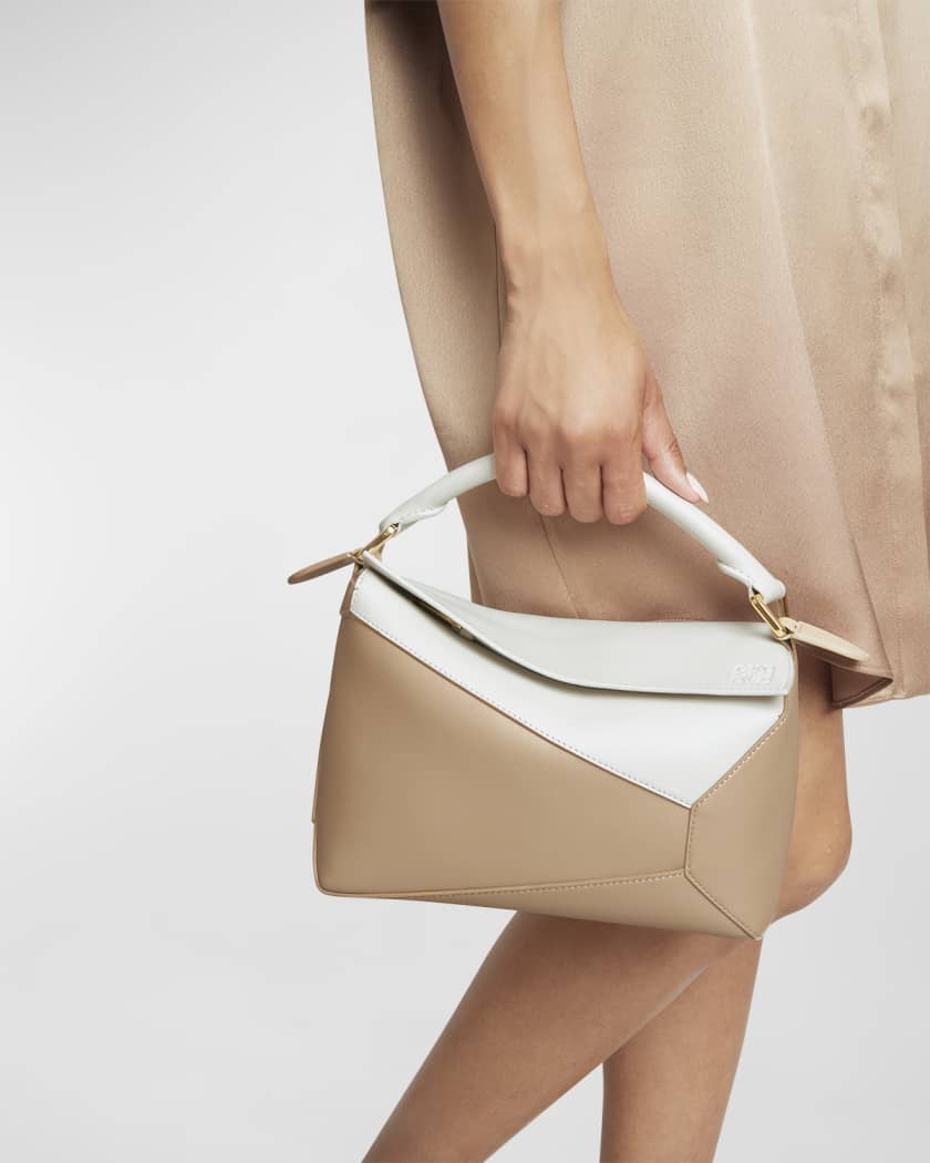 Puzzle Edge Small Top-Handle Bag in Bicolor Leather