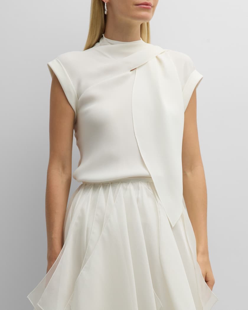 Draped Cap Sleeve Silk Blouse