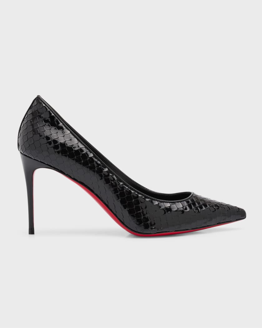 CHRISTIAN LOUBOUTIN black patent leather PIGALLE FOLLIES 85 Pumps Shoes 38.5