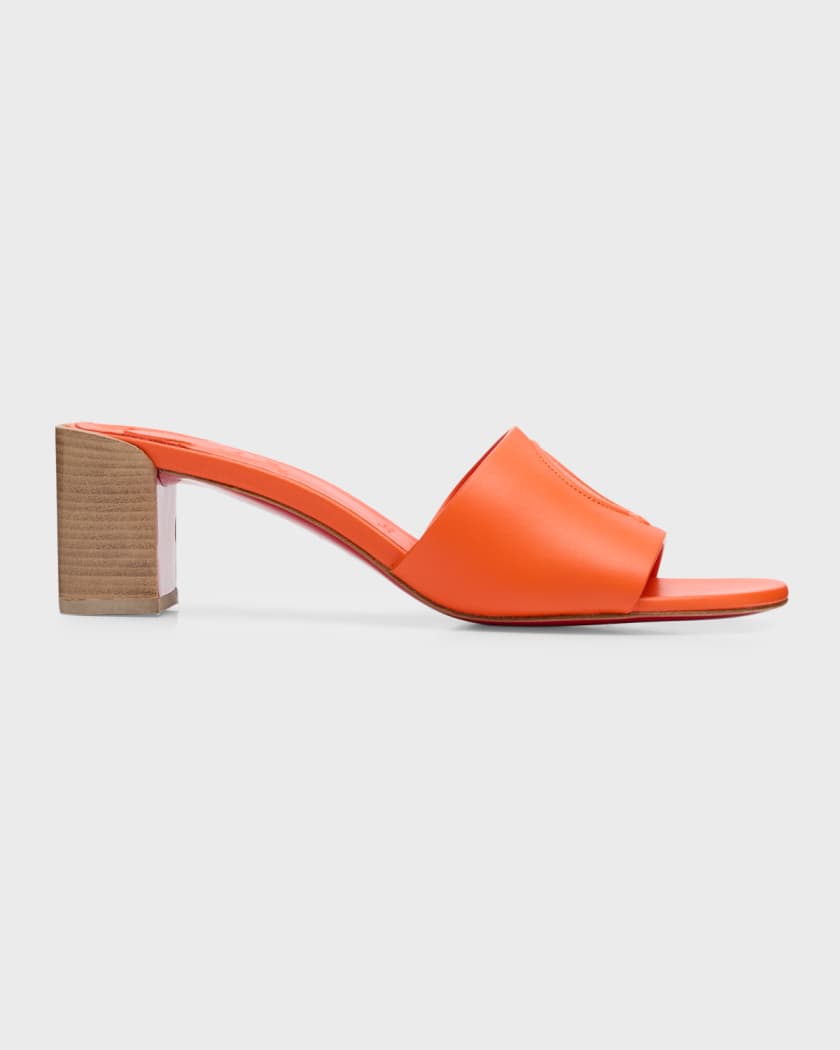 Leather Logo Block Heel Mules