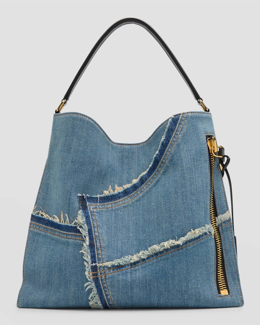 TOM FORD Alix Hobo Small in Patchwork Denim | Neiman Marcus